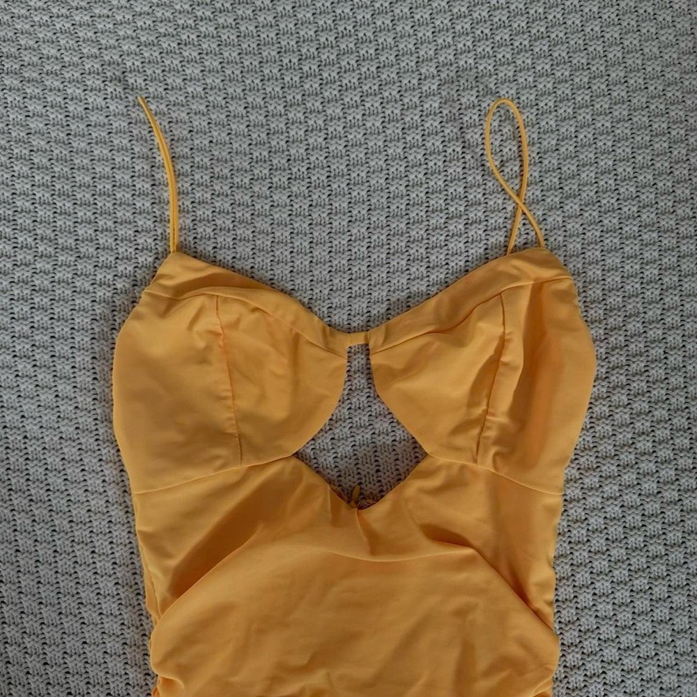 Tiger Mist Yellow Ruched Mini Dress - Picture 2 of 7